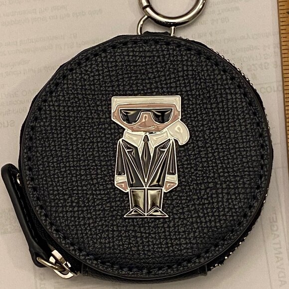 Karl Lagerfeld Coin Purse/Sanitizer Holder Zip-Around 3.5" Diameter Navy NEW - Picture 6 of 7
